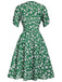 Green 1940s V-Neck Floral Dress