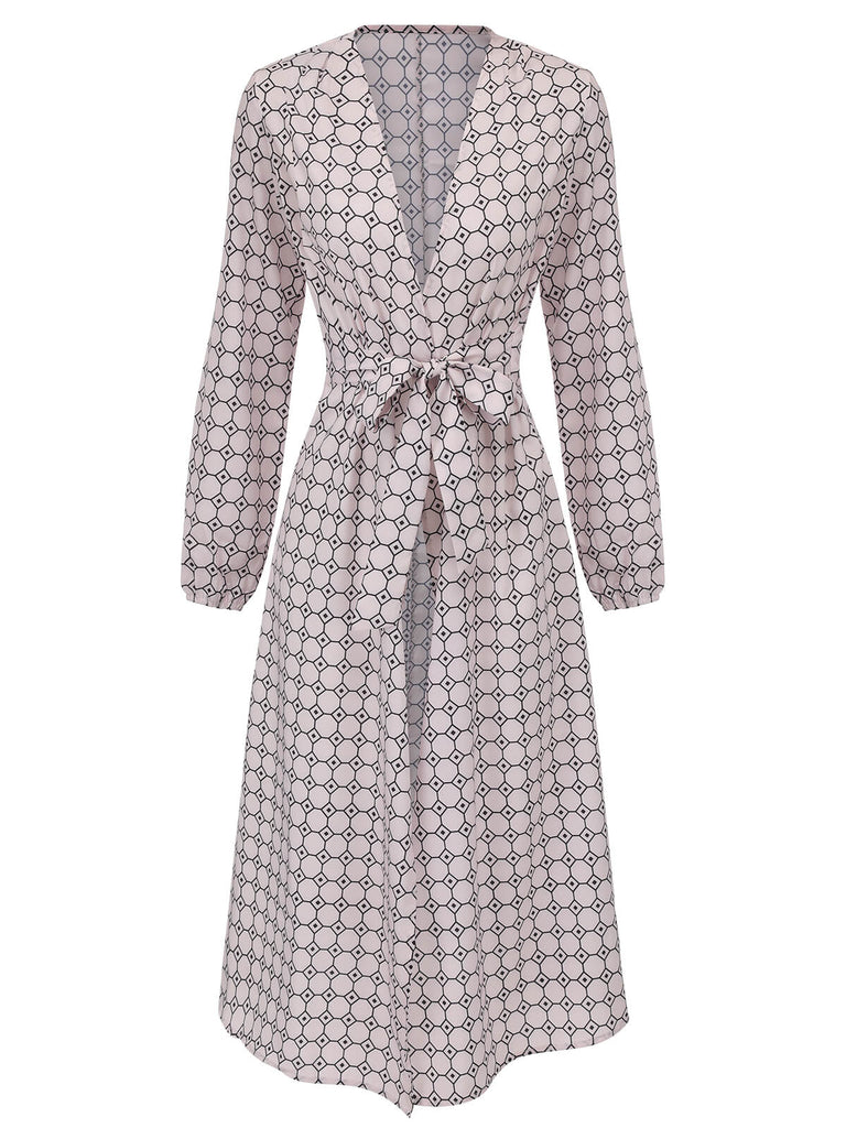 Apricot 1940s Geometric Deep V-Neck Dress
