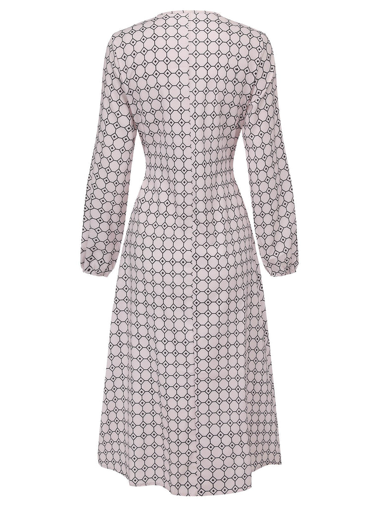 Apricot 1940s Geometric Deep V-Neck Dress