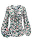Green 1940s Round Neck Floral Blouse