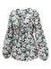 Green 1940s Round Neck Floral Blouse