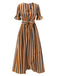 [Pre-Sale] Earth Yellow 1950s Stripes Wrap Waist Dress