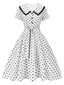 White 1940s Polka Dot Lapel Dress