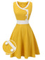 Yellow & White 1940s Buttons Patchwork Dress