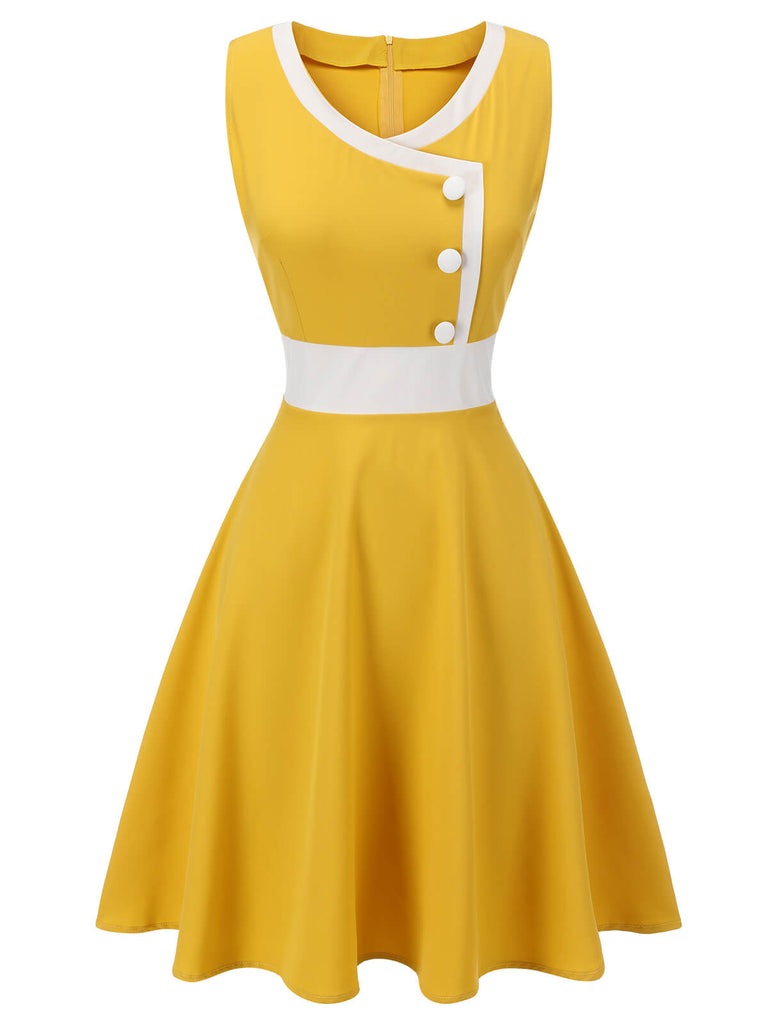 Yellow & White 1940s Buttons Patchwork Dress | Retro Stage