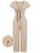 Light Khaki 1930s Tie V-Neck Jumpsuit