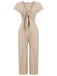 Light Khaki 1930s Tie V-Neck Jumpsuit