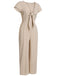 Light Khaki 1930s Tie V-Neck Jumpsuit