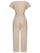 Light Khaki 1930s Tie V-Neck Jumpsuit