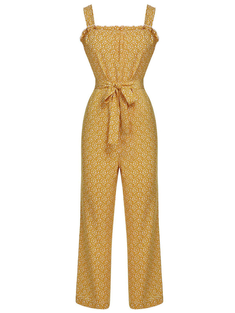 Yellow 1930s Floral Ruffles Tie Jumpsuit – Retro Stage - Chic Vintage ...
