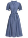 Blue 1930s Polka Dots Bow Tie Pleated Dress