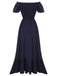 1930s Navy Blue One-Shoulder Button Long Dress