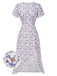 Purple 1940s Floral V-Neck Added Button Dress