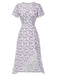 Purple 1940s Floral V-Neck Added Button Dress