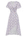 Purple 1940s Floral V-Neck Added Button Dress
