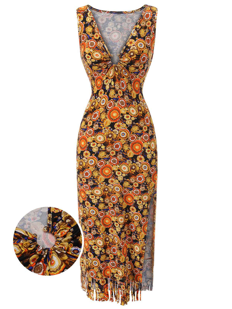 1960s Tassel Sleeveless V-Neck Shift Dress