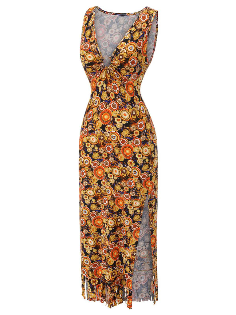 1960s Tassel Sleeveless V-Neck Shift Dress