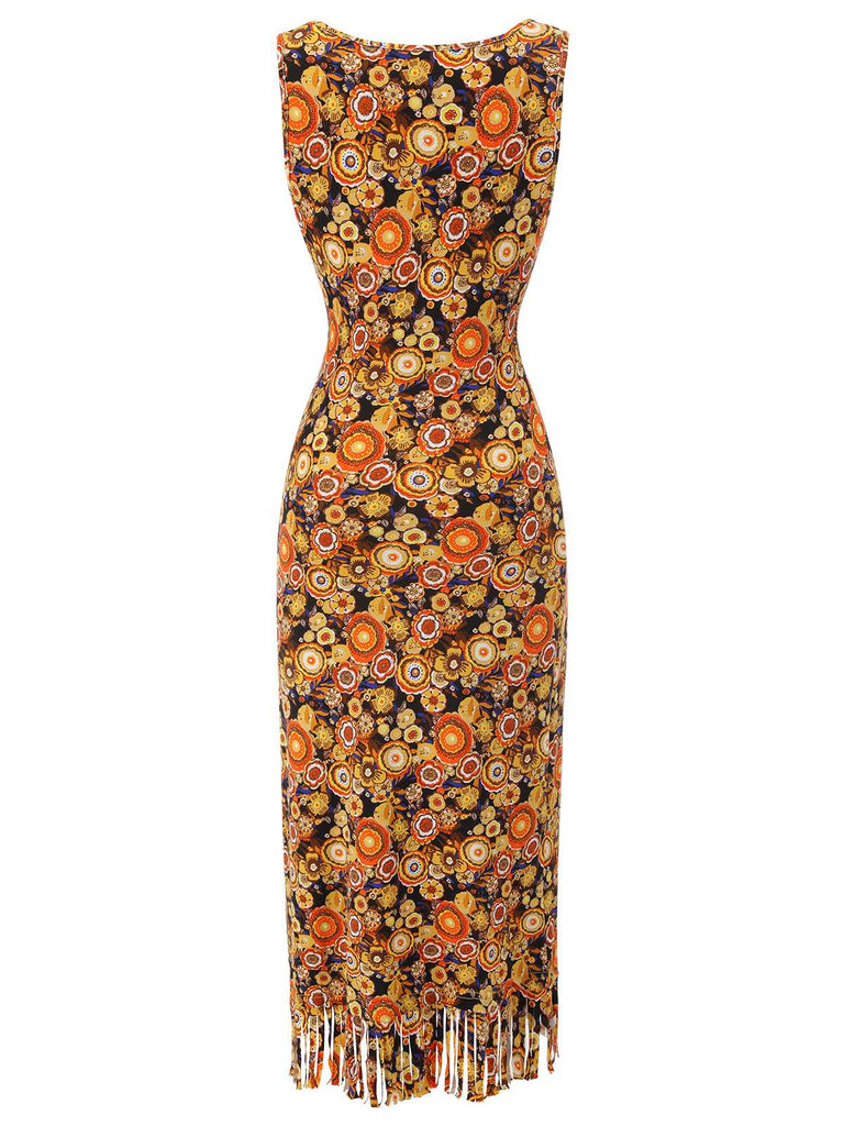 1960s Tassel Sleeveless V-Neck Shift Dress
