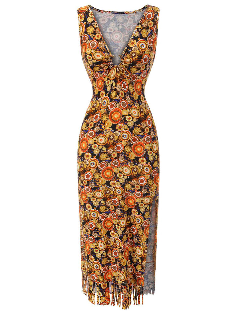 1960s Tassel Sleeveless V-Neck Shift Dress