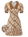 1960s Plaid Puff Sleeve Pleated Dress