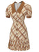 1960s Plaid Puff Sleeve Pleated Dress