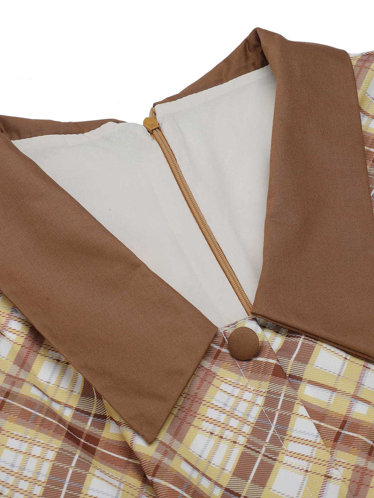 1960s Plaid Puff Sleeve Pleated Dress