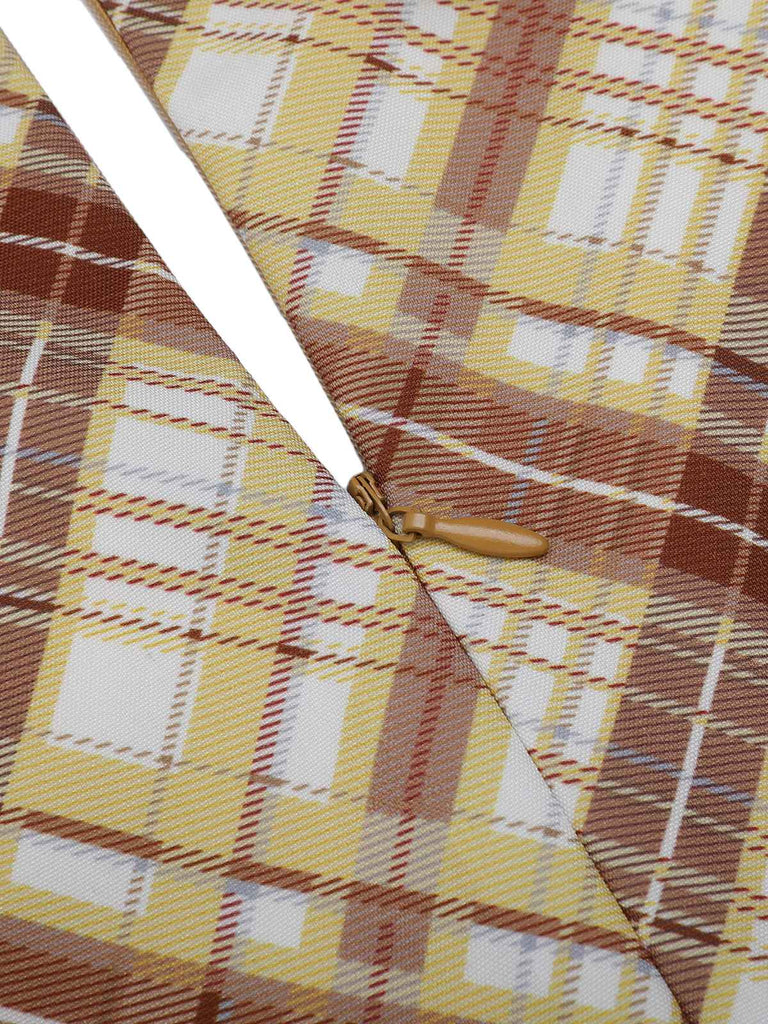 1960s Plaid Puff Sleeve Pleated Dress