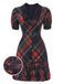 1960s Plaid Puff Sleeve Pleated Dress