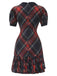 1960s Plaid Puff Sleeve Pleated Dress