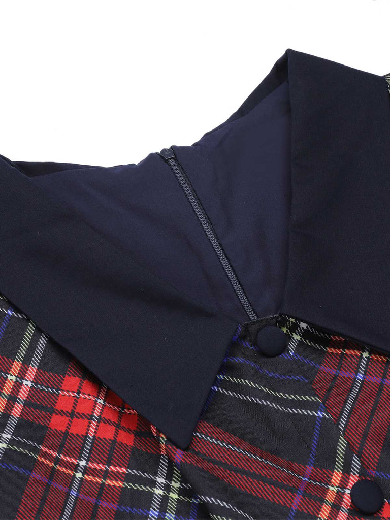 1960s Plaid Puff Sleeve Pleated Dress