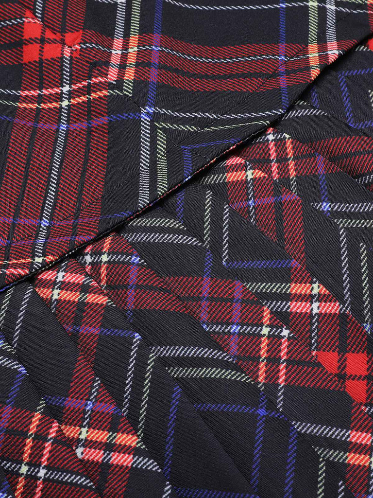 1960s Plaid Puff Sleeve Pleated Dress
