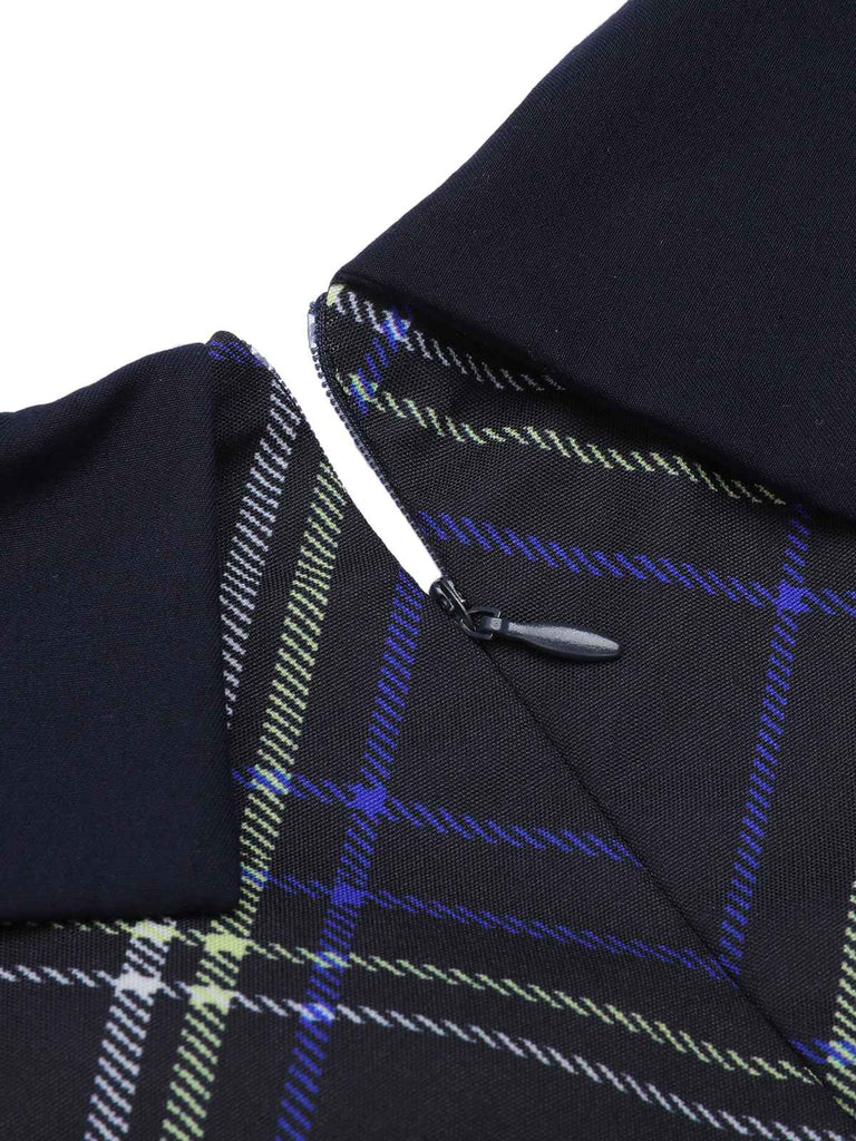 1960s Plaid Puff Sleeve Pleated Dress