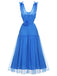 1950S Blue Solid Mesh Sleeveless Dress