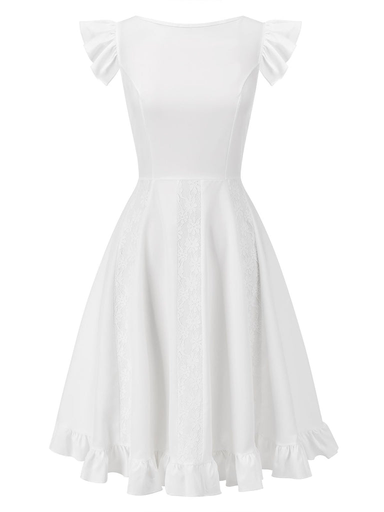 White 1950s Lace Patchwork Solid Dress – Retro Stage - Chic Vintage ...