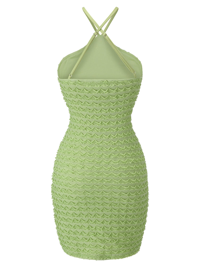 Green 1960s Solid Halterneck Wrap Dress