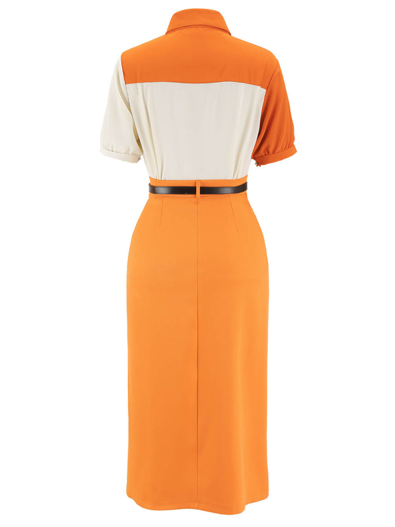 1960S 2PCS Vintage Orange Shirt & Slit Skirt
