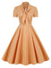 Orange 1950s Plaid Tie Collar Dress