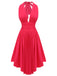 1950s Red Ruffled V-Neck Halter Dress
