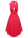 1950s Red Ruffled V-Neck Halter Dress