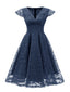 1950s Solid Lace Pleated V-Neck Dress