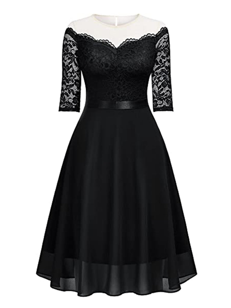 1950s Solid Lace Off Shoulder Patchwork Dress