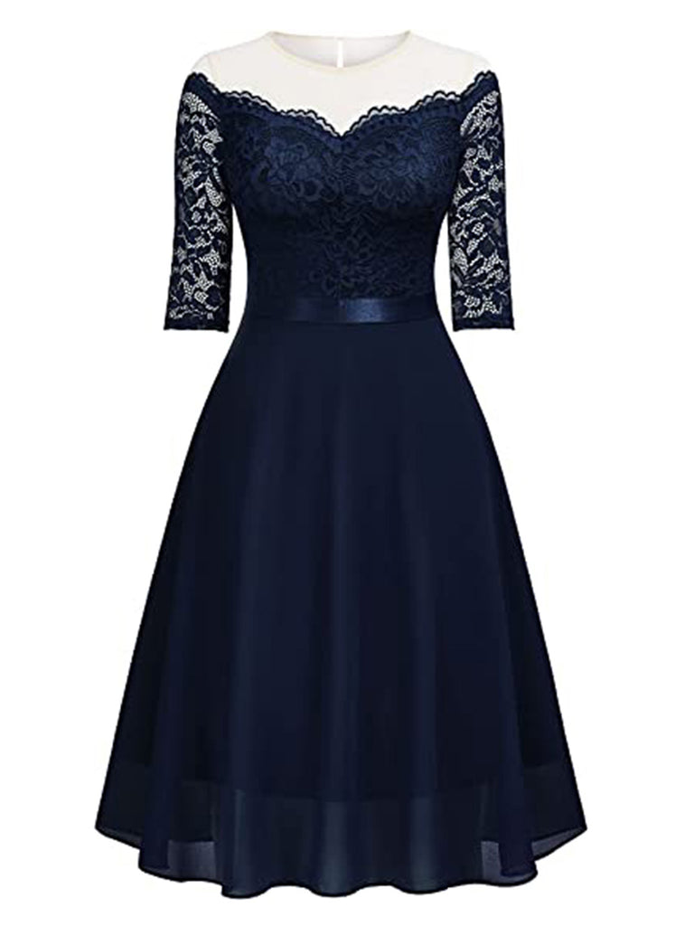 1950s Solid Lace Off Shoulder Patchwork Dress