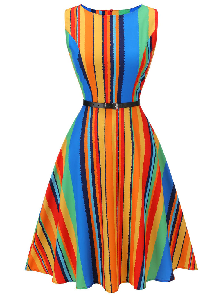 Multi 1950s Stripe Crew Dress With Belt – Retro Stage - Chic Vintage ...
