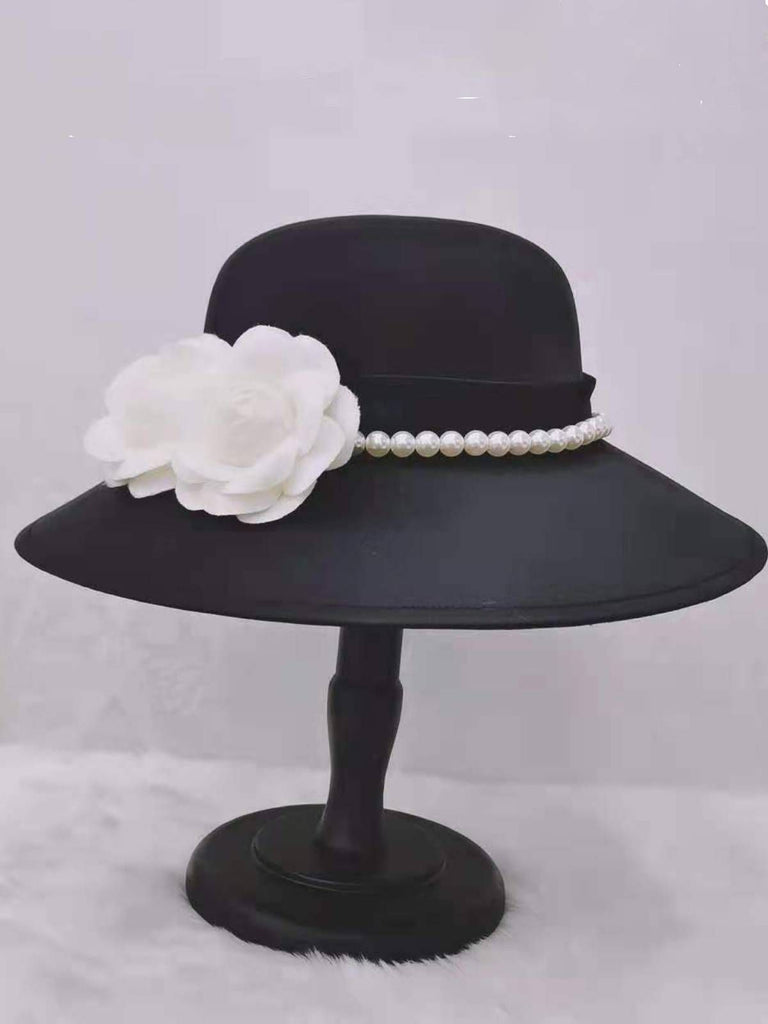 Black Pearls Flowers Solid Hat