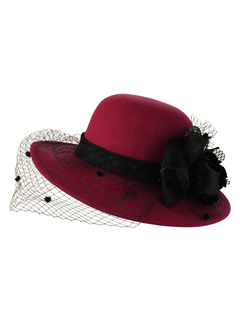 Retro Flower Net Round Top Hat Retro Stage - Main Image