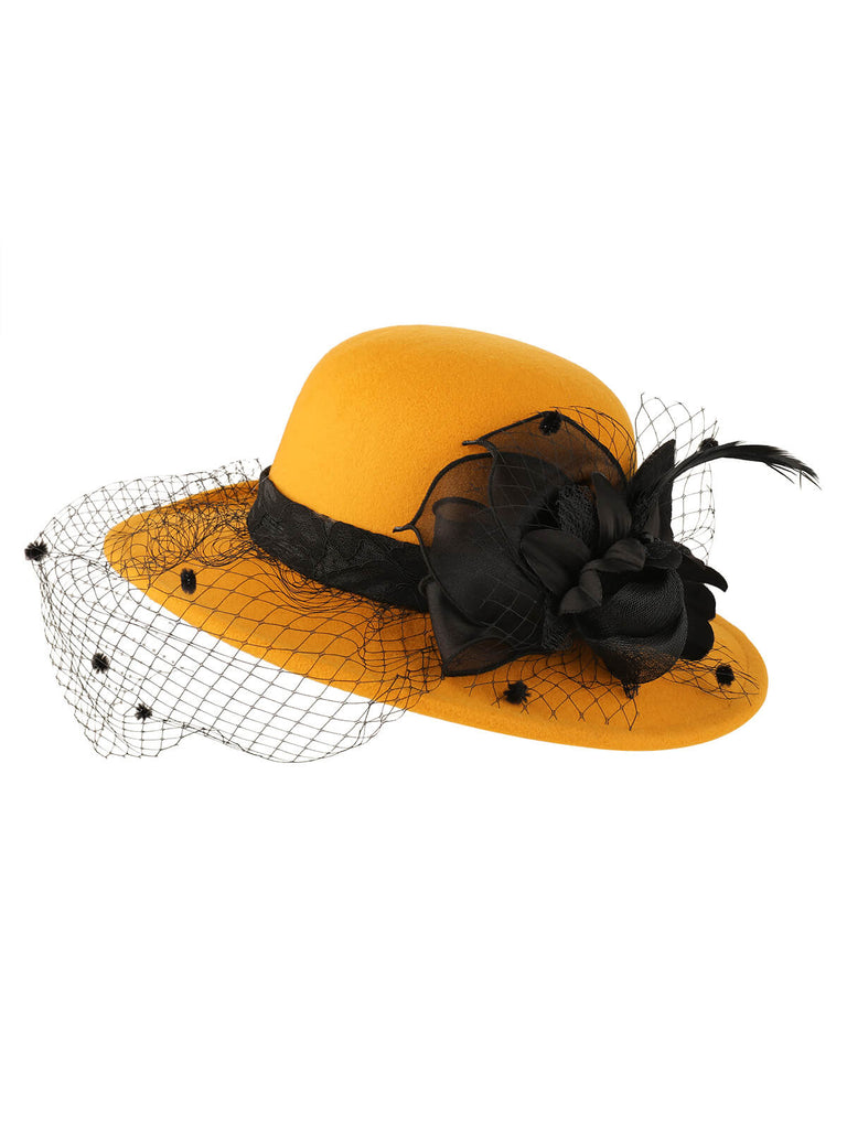 Retro Flower Net Round Top Hat