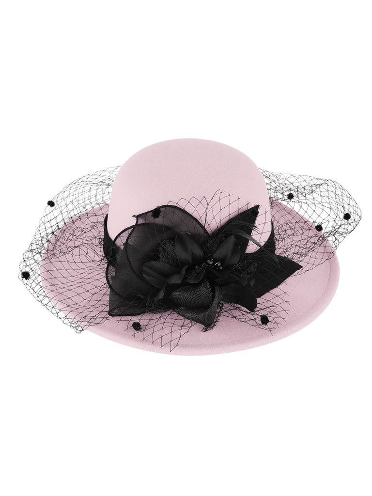 Retro Flower Net Round Top Hat