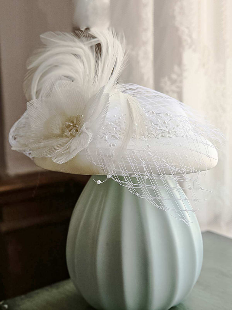 Retro Mesh Floral Feather Hat