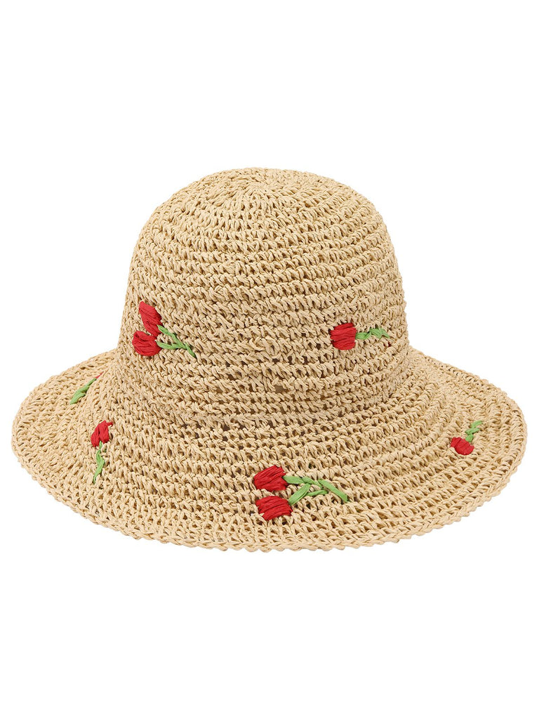 Beige Retro Rose Straw Sun Hat