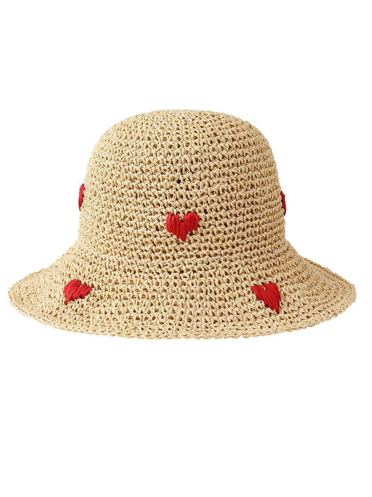 Beige Retro Heart Straw Sun Hat
